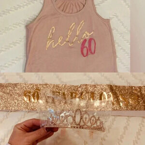 Hello 60  pink birthday tank top, sash and crown 👑